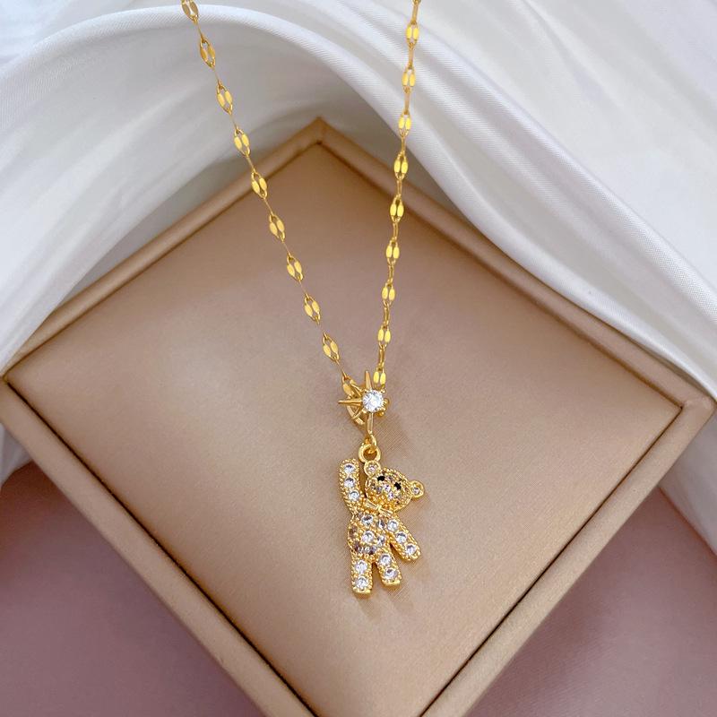 Women's Exquisite Clavicle Necklace with Titanium Steel, Copper, and Gold-Plated Micro-Inlays