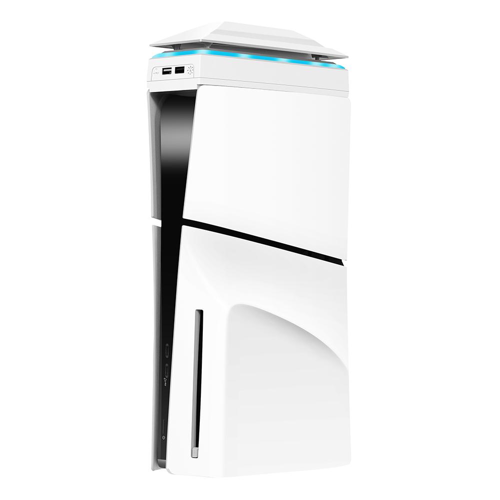 Upper RGB Cooling Fan with Dust Cover Colorful LED Light 2 USB Port Cooler Fan Adjustable Fan for PS5 Slim Console Disc/Digital