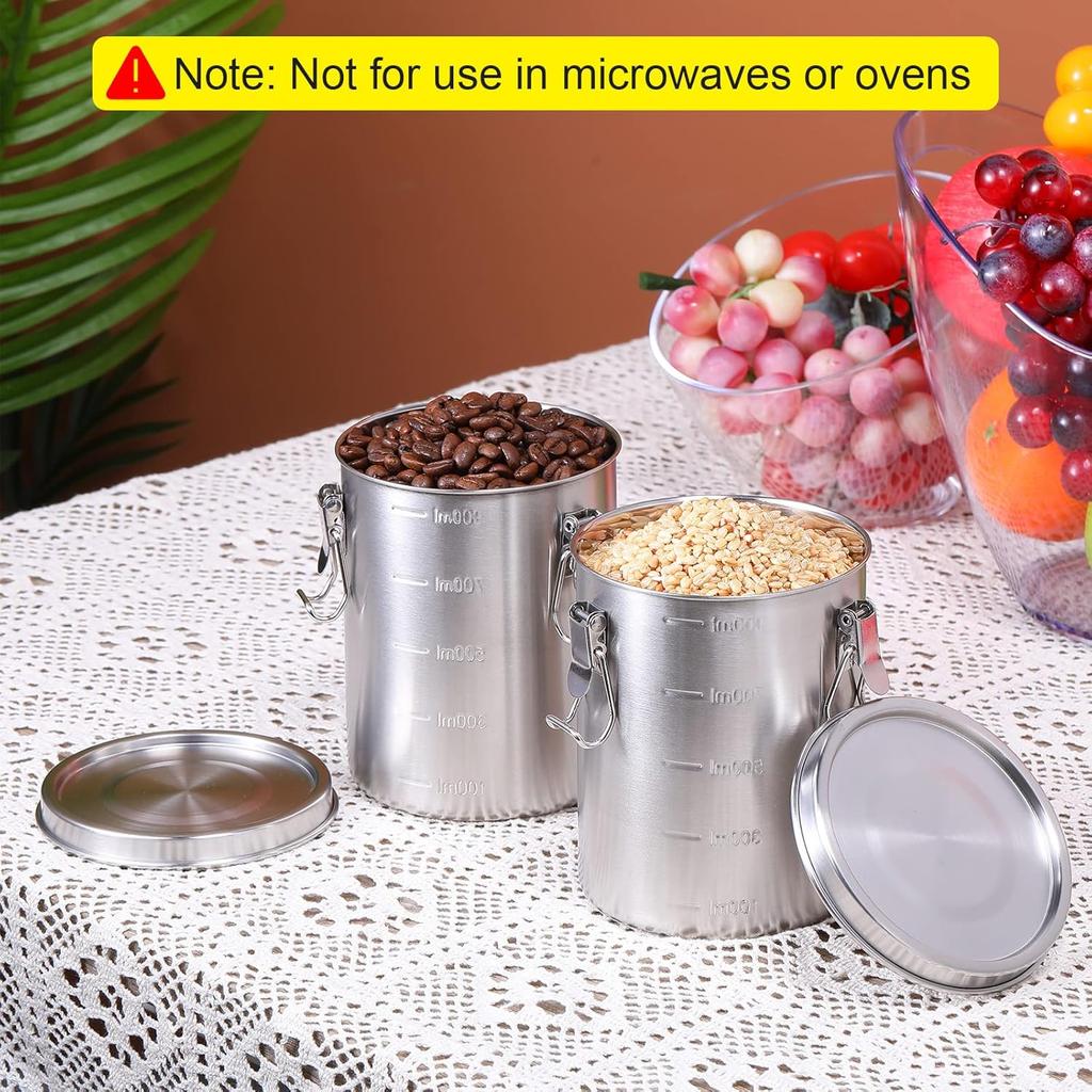 6 Pack 34 Oz Stainless Steel Airtight Food Canisters with Lids for Tea, Coffee, Sugar, Flour – Kitchen Pantry Storage