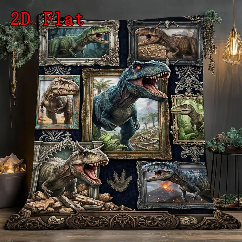 Dinosaur Collage 2D Flat Pattern Flannel Blanket, High quality All Seasons, Home Decor, Warmth and Comfort, Perfect for Christmas Gifts.
