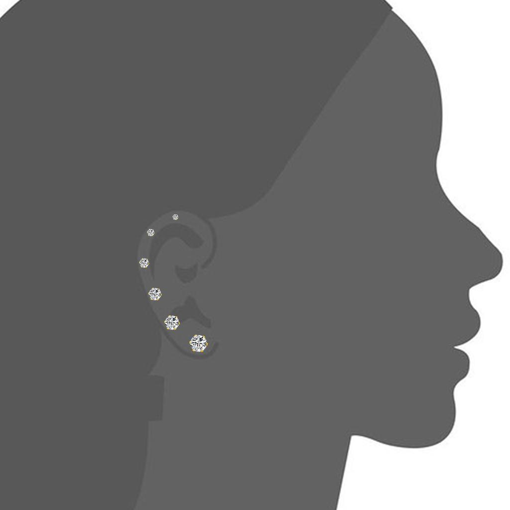 6Pairs/Set CZ Stud Earrings Stainless Steel Round White Cubic Zirconia Hypoallergenic 6 Claws Earring Trendy Jewelry