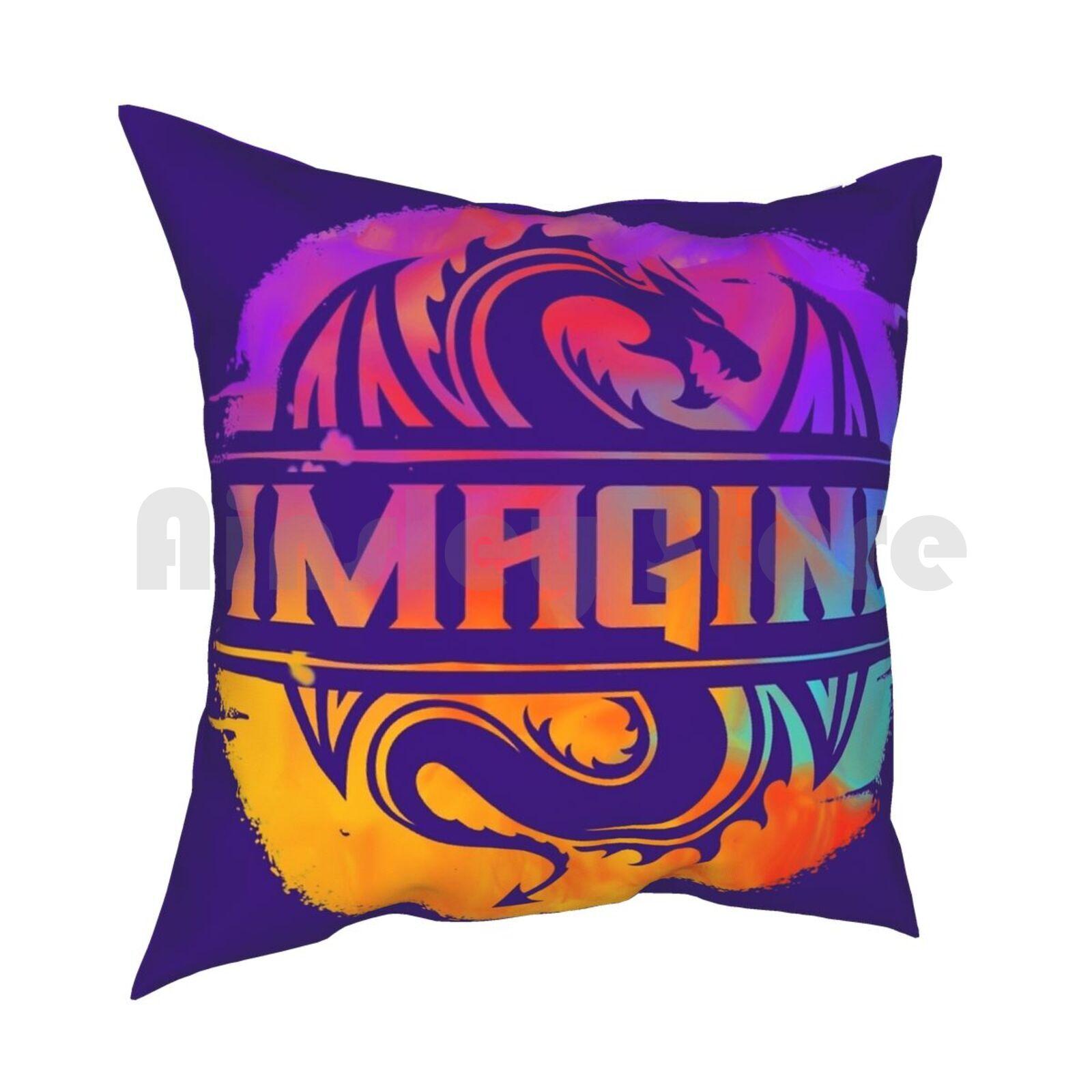 Imagine Colorful Watercolour Graphic Dragon Pillow Case Printed Home Soft Throw Pillow Dragon Fantasy Creature Tattoo 30x30cm 12x12in