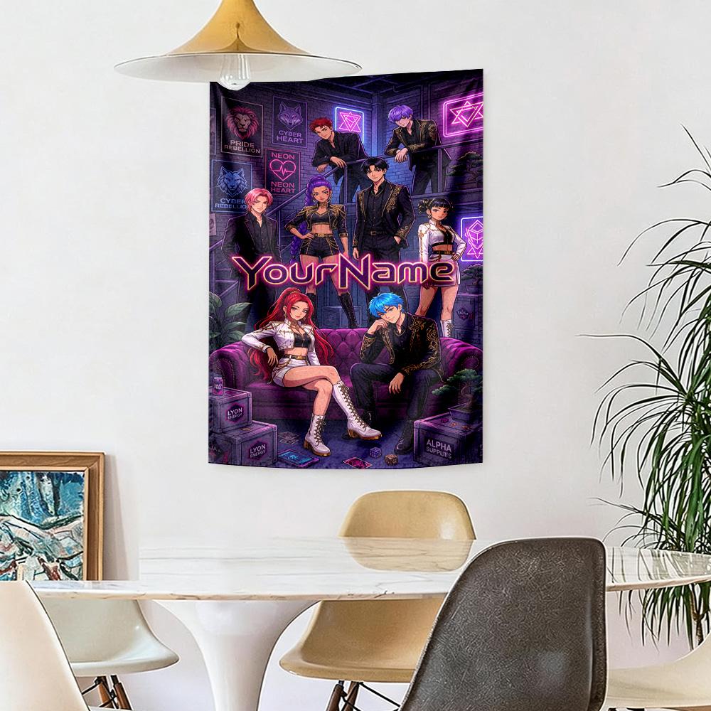 Demon Hunter Girls Custom Your Name Wall Decor Tapestry Art For Pet Memorial Birthdaywedding Party Backdrop Family Gift
