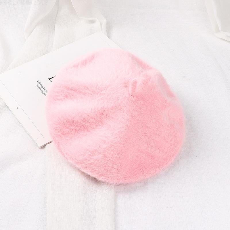 Winter Fake Rabbit Fur Beret Hats Women French Painter Hat Girls Solid Color Soft Berets Lady Fashion Flat Wool Berets