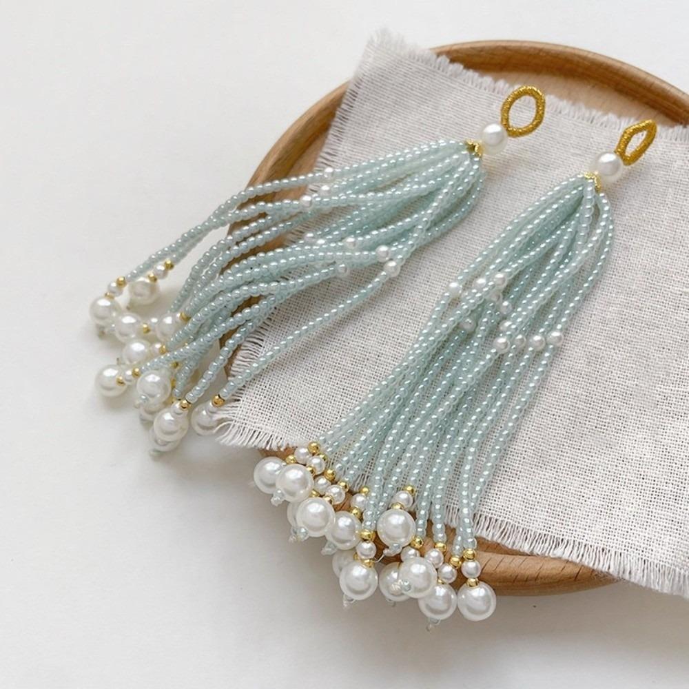 2pcs Ancient-style Tassels Beaded Keychain Handmade Bag Hanging Rope Crystal Pendant DIY Jewelry Accessory Multi-color