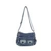 Washed Denim Crossbody Bag with Dual Flap Front Pockets Casual Shoulder Purse for Women Daily Travel
