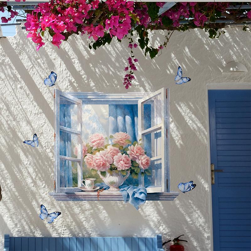 2 Stück Fensterblick Malerei Wandaufkleber Brillenfreie 3D Wanddeko Abziehen und Aufkleben Wandaufkleber für Wohnzimmer Badezimmer