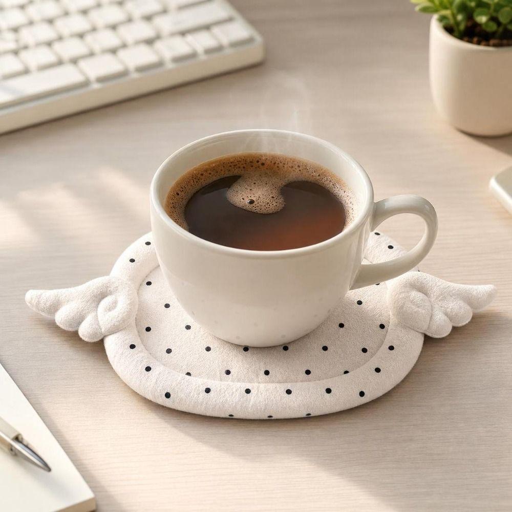 Thicken Cute Angel Wings Coasters Polka Dot Print Table Mat Insulated Coaster Home Decoration