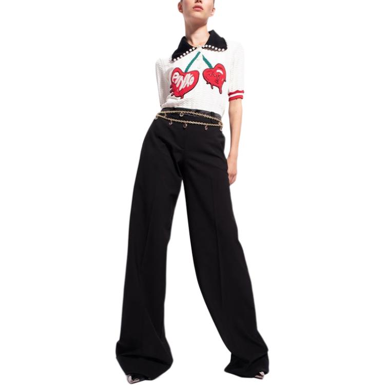 PINKO Cherry Embroidered Knitted Short Sleeve Polo Shirt Women tops White 100903-A0KU-Z6R