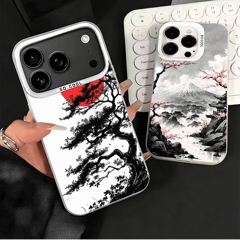 Japanese Minimalist Pine Tree Shockproof Phone Case for iPhone 17 Air 16 16E 15 Pro Max 14 Plus 13 Mini 12 Back Cover Anti Fall