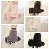 Solid Color Women Winter Gloves Rabbit Faux Fur Thermal Mittens Fashion Suede Gloves  Girl