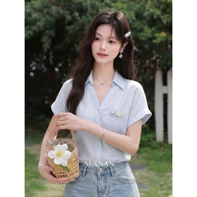 Women s French Style Short Sleeve Shirt L