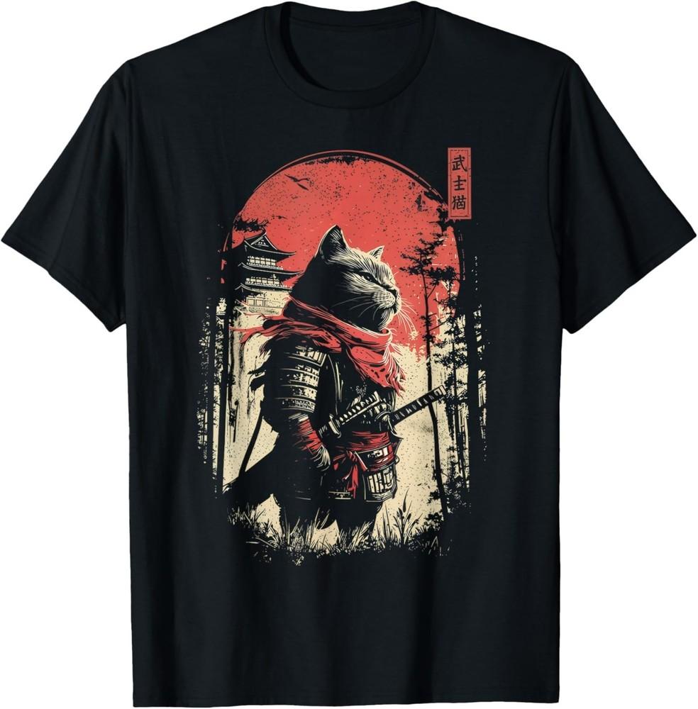 

Винтажная футболка с изображением Самурайского Кота, Японское искусство кошек, Аниме, для мужчин и женщин 3XL