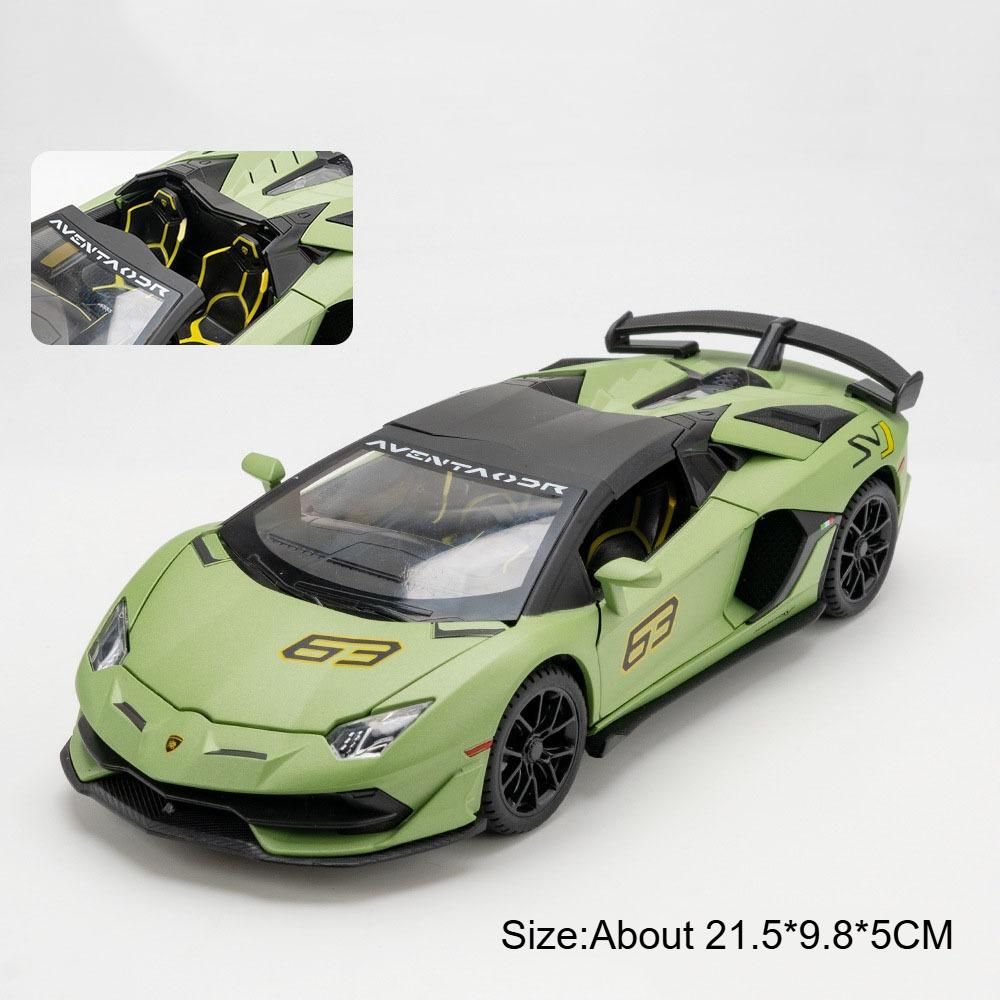 1:24 Scale V12 SVJ63 Super Car Model Toy Doors Opened Metal Diecast Sound Light Miniature Models Children's Educational Toys