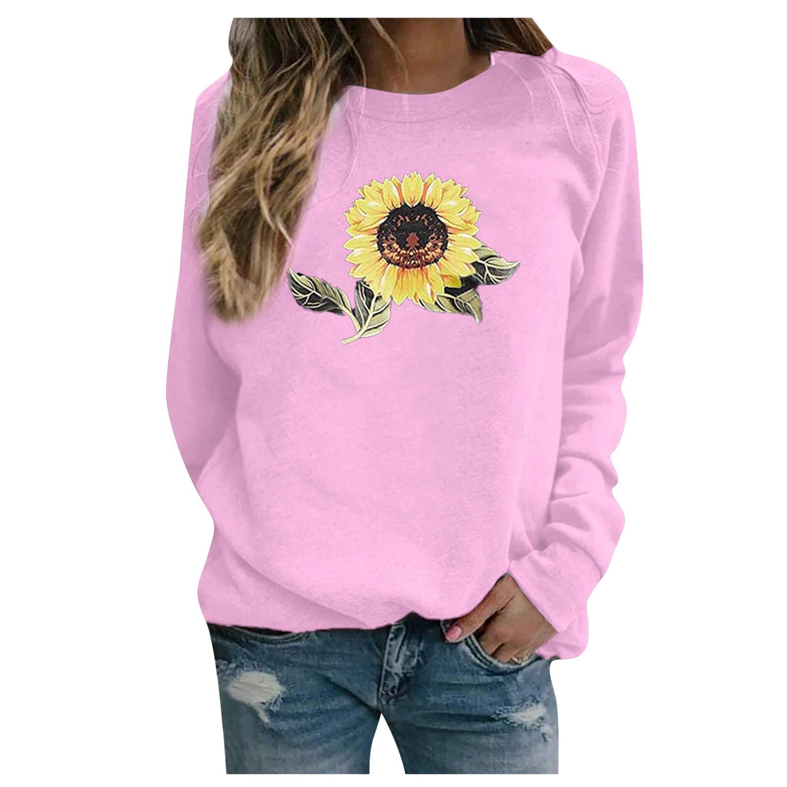 

Women SunFlower Printed Pullover Sweatshirt Long Sleeve Sweatshirt Top XL розовый