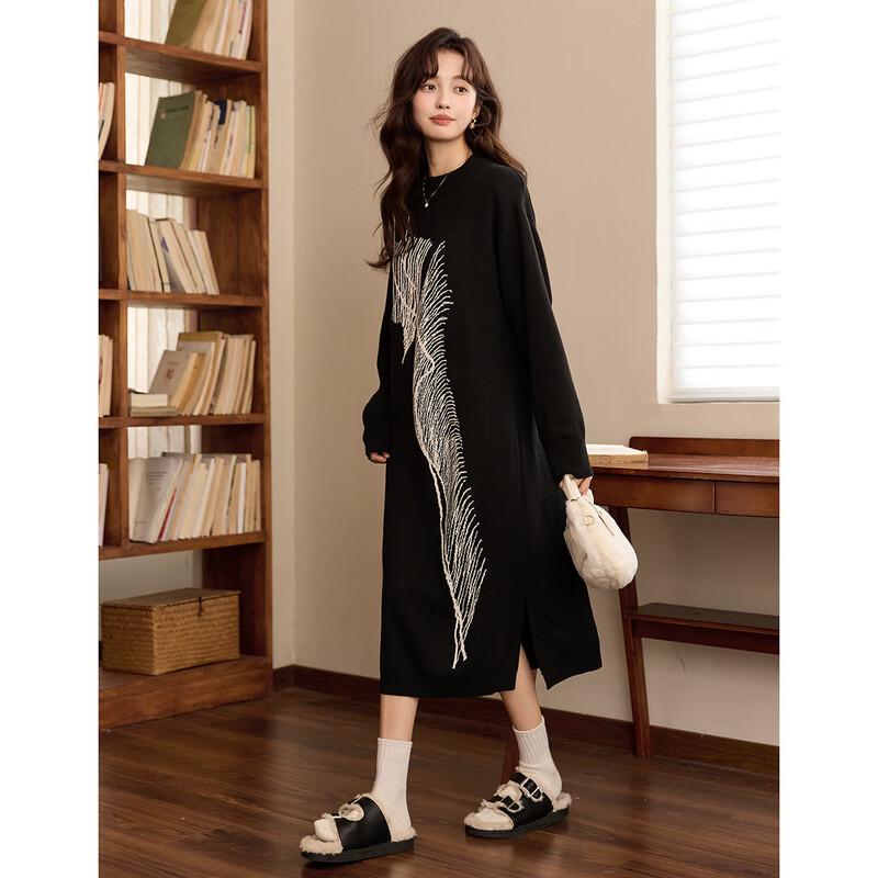 Demana Women s Color-block Jacquard Knit A-line Midi Dress S