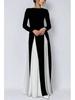 European and American Color-Block Long-Sleeve Women's Party Dress - Casual and Loose Fit