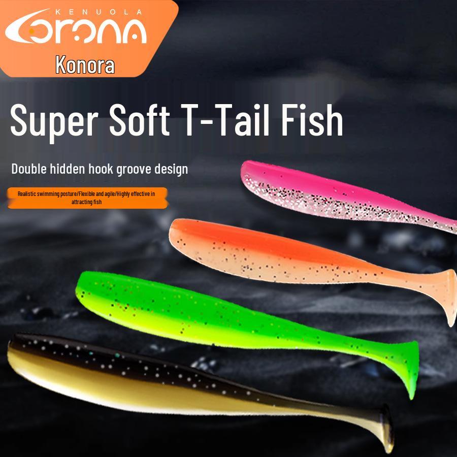 T-Tail Soft Bait Lure: Artificial Worm with Lead Head Hook for Long Cast Bass Fishing, Drop Shot T-Tail Design.