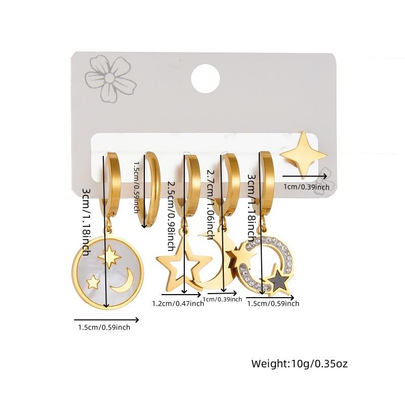 Women Titanium Steel Star Moon Smile Ear Drop Earring Set