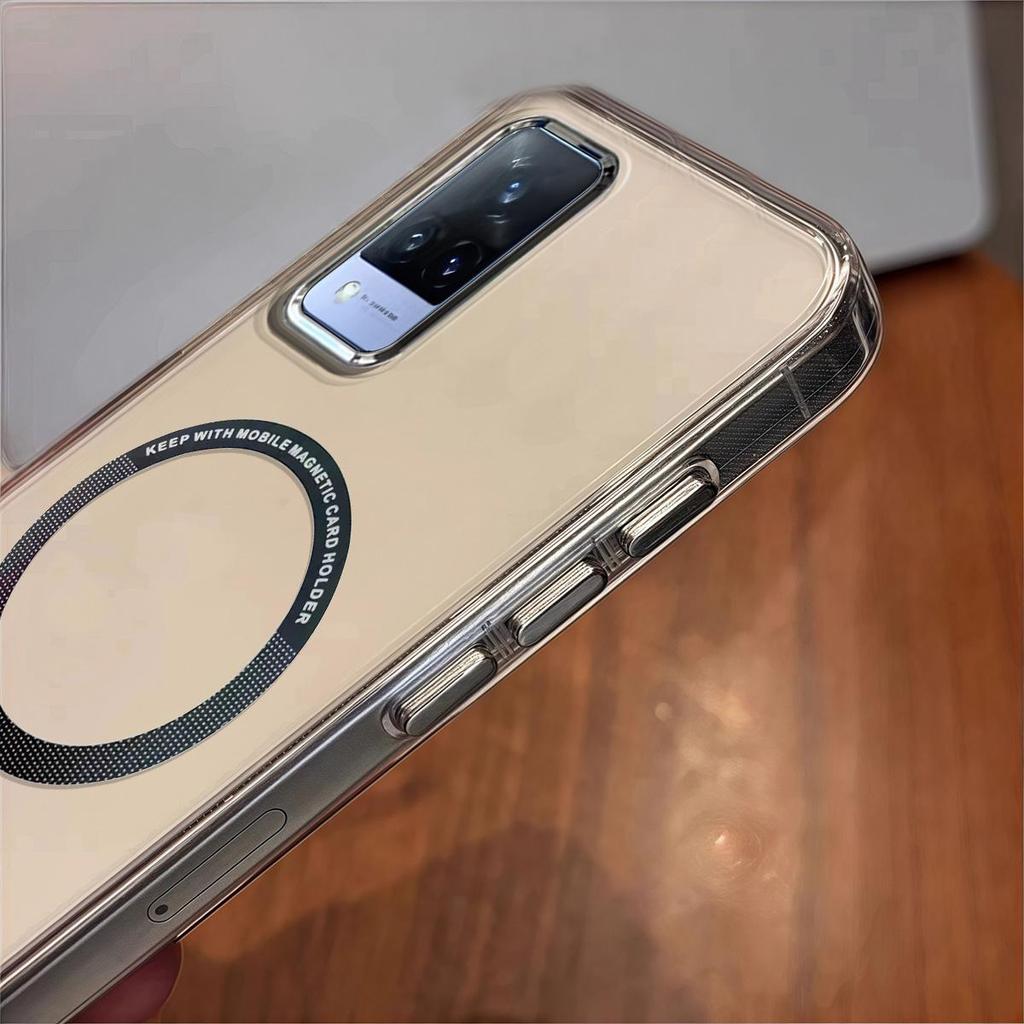 Case for Vivo Y78 5G Minimal Semi-Transparent Magnetic Casing Raised Electroplated Lens Bezel Anti-Slip Drop Resistant Protective Shell