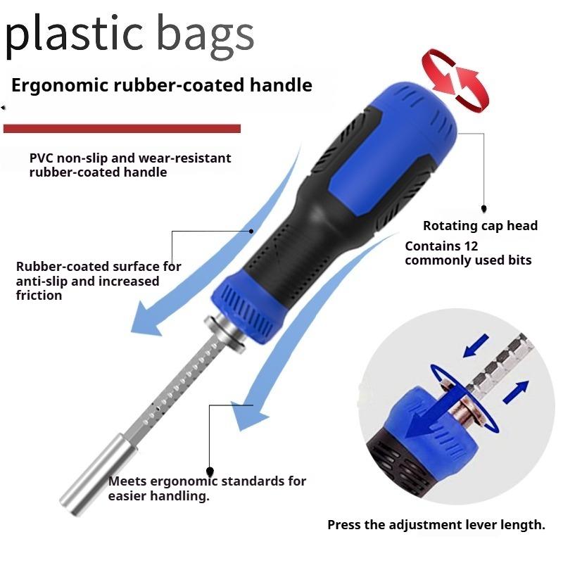 13-in-1 Telescopic Screwdriver Set Multi-function Mini Screwdriver Kit with Phillips Flat Torx Triangle Bits Portable Repair Tool for Home DIY