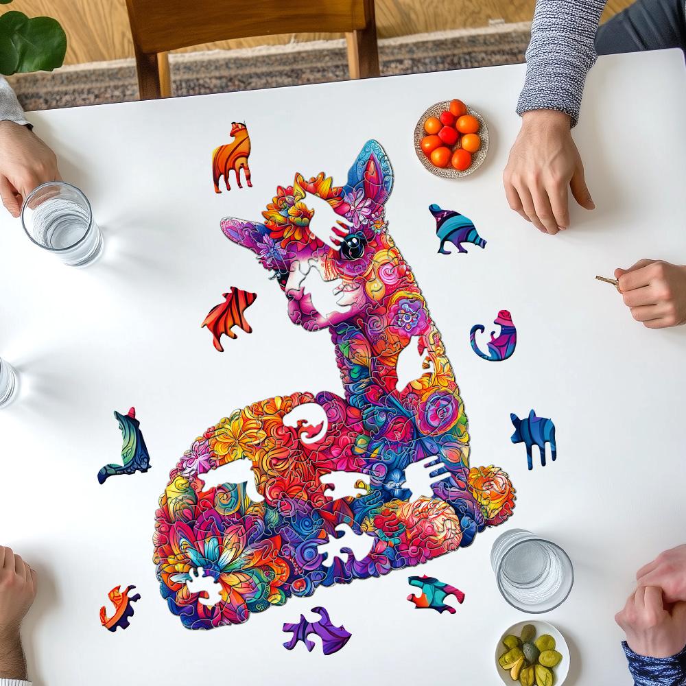 Adorable Alpaca Handcrafted Wooden Puzzle | Family Interactive Brain-Teasing Game & Creative Decorative Collectible | Eco-Friend