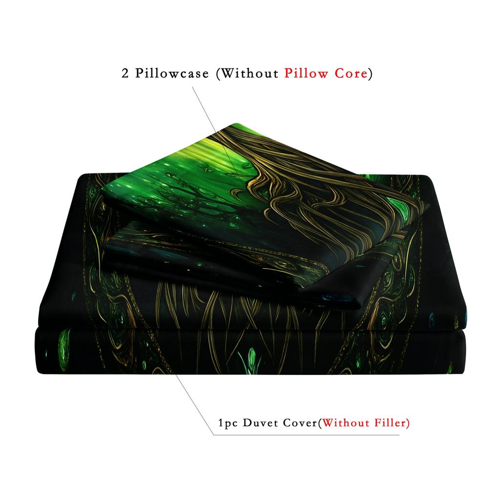 3Pcs Black Tree of Life Print Duvet Cover Set, Sacred Mandala Forest Root Branch Print Bedding, For Family Dormitories Hotels