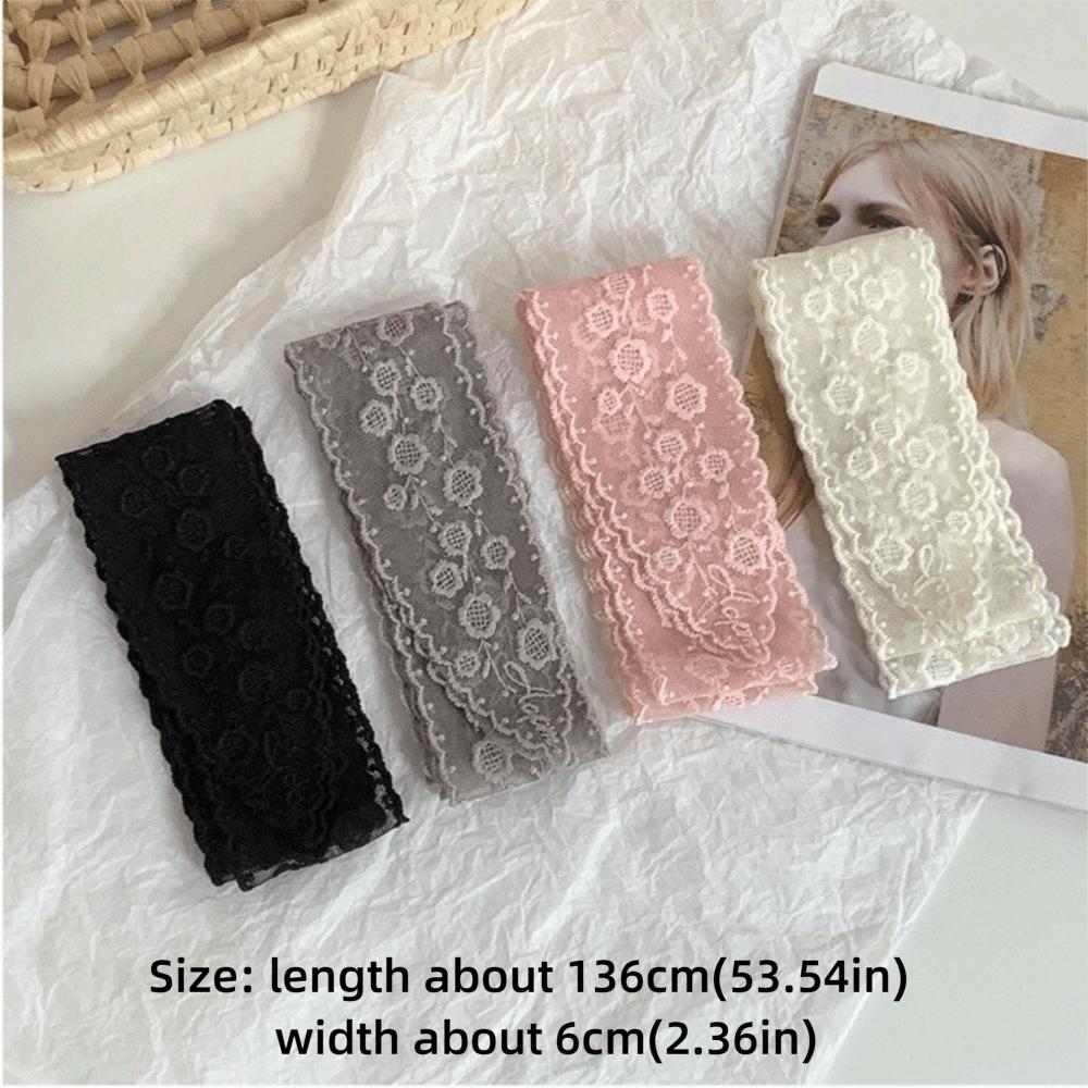 Fashion Long Skinny Ribbon Lace Scarf Floral Embroidery Solid Color Head Scarf Thin Tie Up Headband