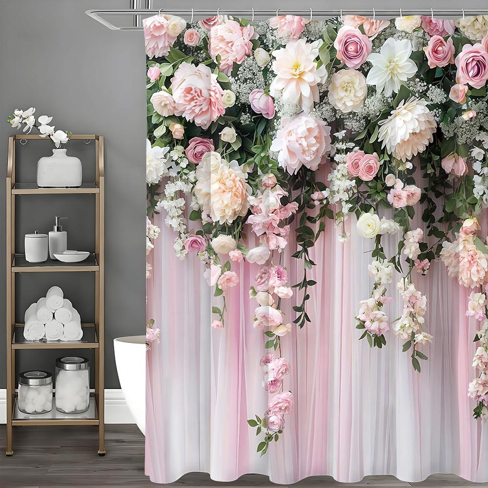 Pink Flower Shower Curtain for Women Bridal Wedding, Pink Flower Romantic Suitable for Girls and Ladies, Bathroom Decorative Sh
