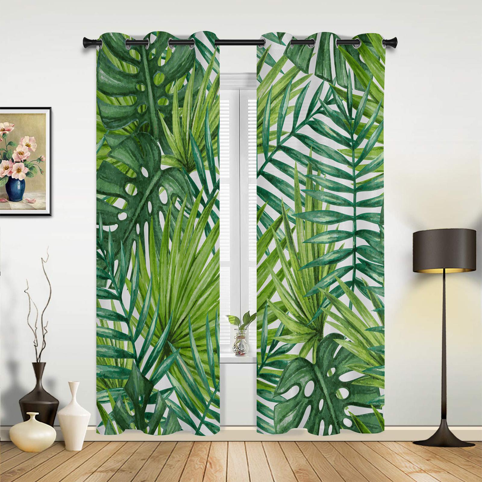Palmenblätter Gelb Grau Weiß Fenster Vorhänge für Schlafzimmer Wohnbereich Fenster Vorhänge Küche Kinderzimmer Fenster Vorhang Moderne Heimdekoration 135W x 60H(cm) x1