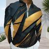 Men Plus Size Long Sleeve Quarter Zip Collared Printed Polo Shirt Grey Peach