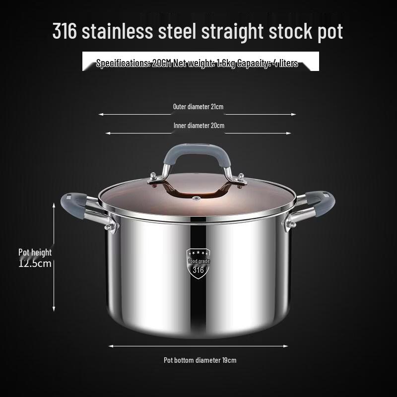 HANDUNYOU 316 Stainless Steel Saucepan