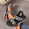 Leopard Print EVA Wedge Sandals - Plus Size Beach Summer Fashion, Height-Boosting Thick Sole.