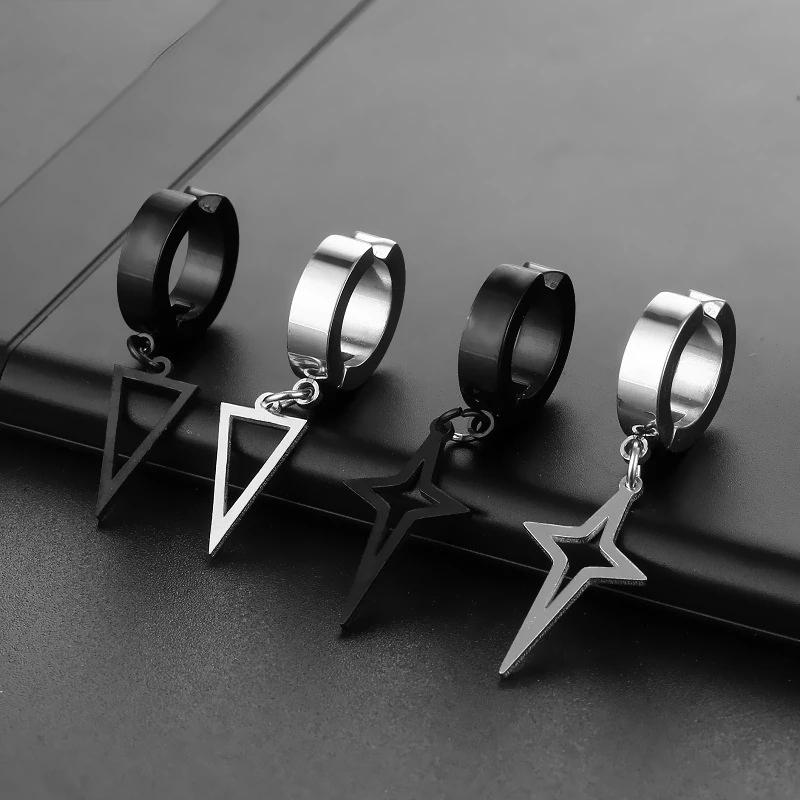 2 Pieces Mens/Women Titanium Steel Ear Clip Non Piercing Earrings Fake Earrings Six-Thorn Frosted Ear Circle Punk Jewelry Gift
