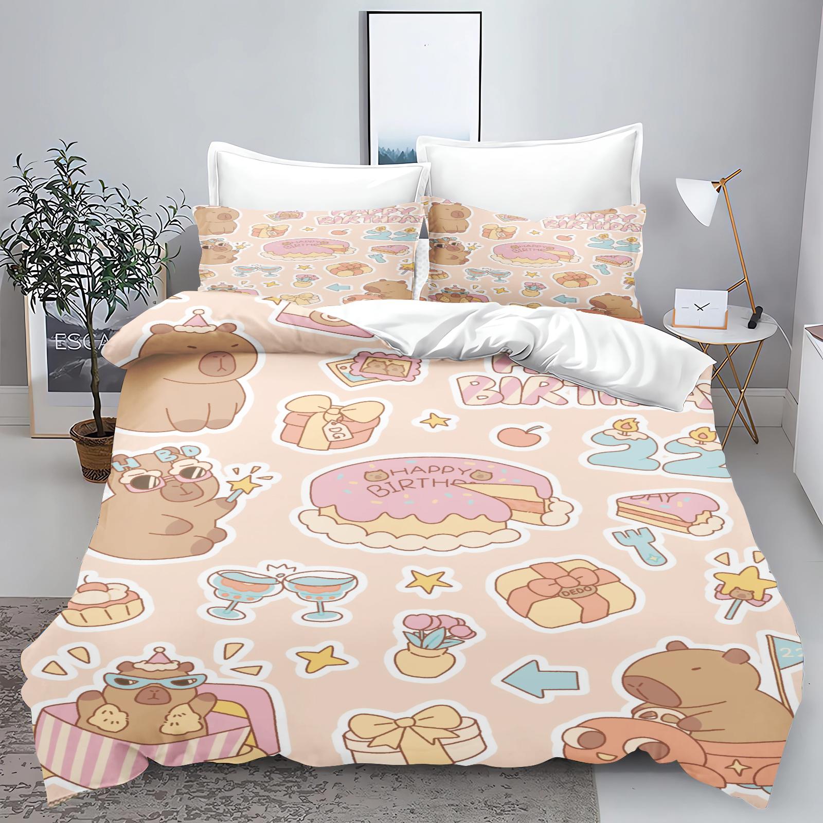 

Новый комплект постельного белья с 3D-принтом в виде животных Kawaii Capybara для мальчиков и девочек Twin Queen Size, пододеяльник, наволочка, детская кровать, домашний текстиль для взрослых EU Twin 135x200cm