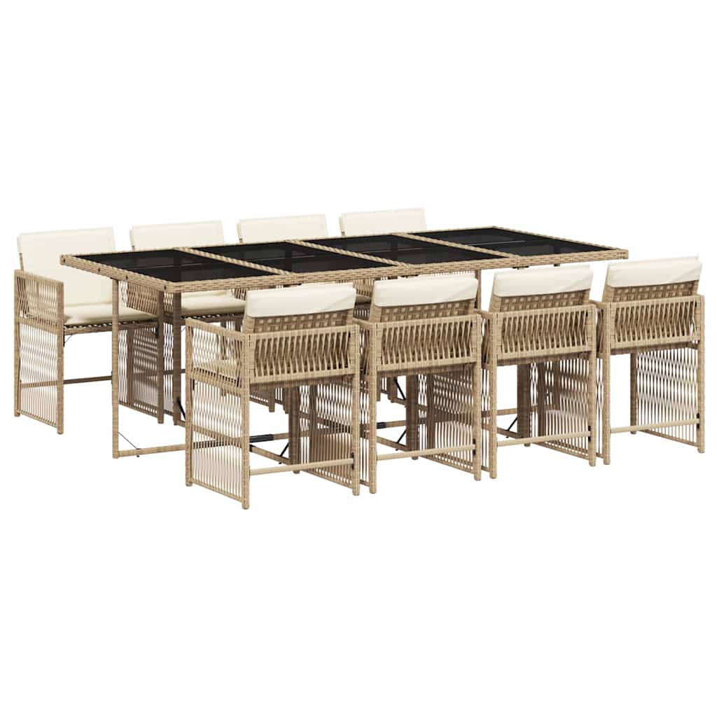 Vidaxl 9-Cz. Garden Furniture Set With Cushions, Beige, Poly Rattan