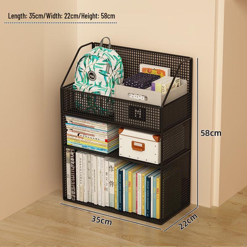 Mobile 3-Tier Metal Bookshelf with Wheels