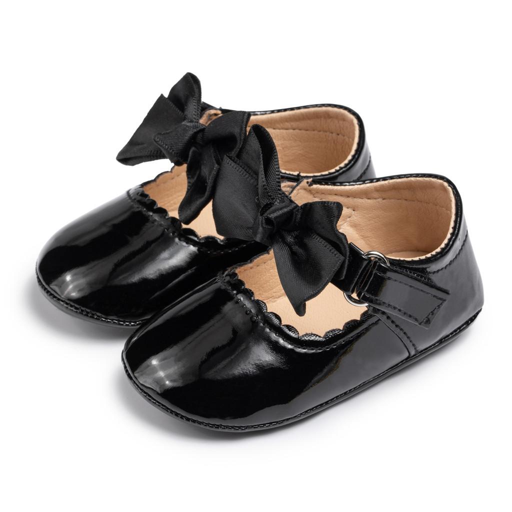 

Princess Baby Shoes For Girls With Magic Tape And Bow Decor For Newborns 12cm чорний