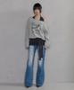 NO EXTRA TOUCH Dirty Embossed Distressed Bootcut Denim (Mid Blue)_26Sppt002Mb