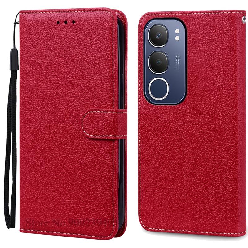 

Для Vivo Y19S чехол-книжка кожаный чехол для Vivo Y19S чехол для телефона откидная крышка защитный задний чехол Fundas Shell For Vivo Y19S вино красного