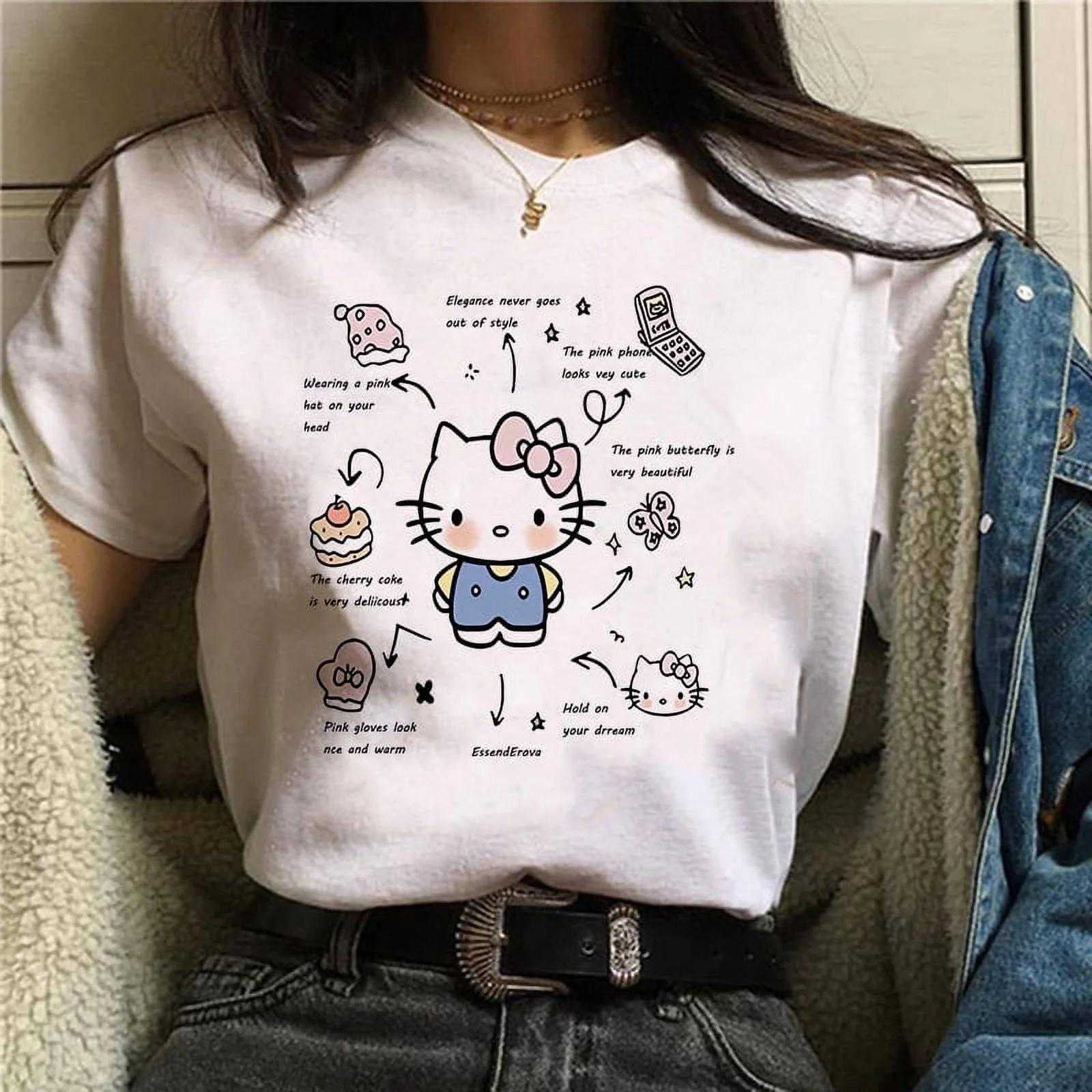 

2026 Summer Kitty Cat Print Cotton Printed Womens TShirt Sweet Style Top for Casual Comfort for Outdoor Activities S