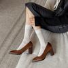 Krazing Pot Cow Skin Round Toe High Heels Summer Shoes Big Size 41 Women Modern Pumps