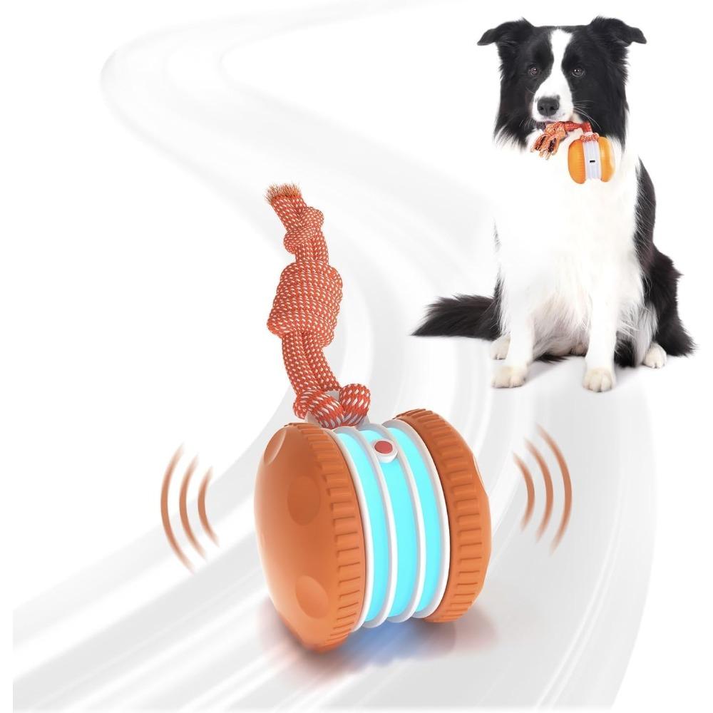 Interactive Dog Toys, Random Path Electric Automatic Moving and Rolling Dogs Toy with Rope for Small Medium Large Dogs