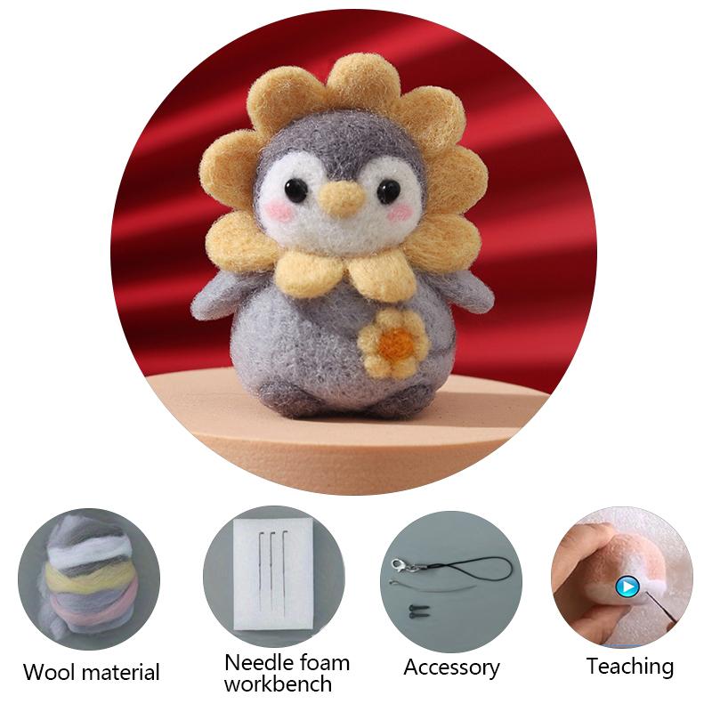 Cute Animal Wool Felt Penguin DIY Material Package Handmade Craft Needle Felting Kit Non-finished Doll Felt Poked Kitting Set