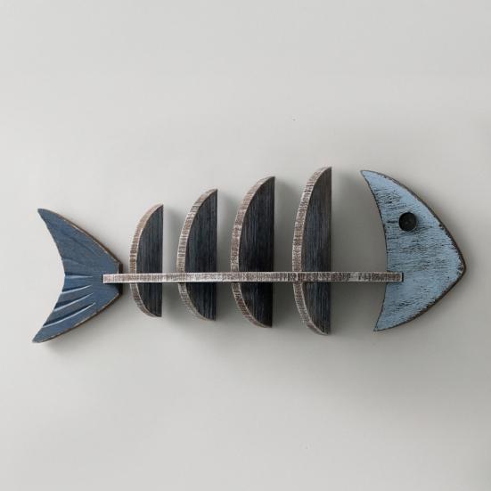 Nautical Wooden Fishbone Wall Decor Rustic Skeleton Fish Floating Shelf Coastal Wall Mounted Display