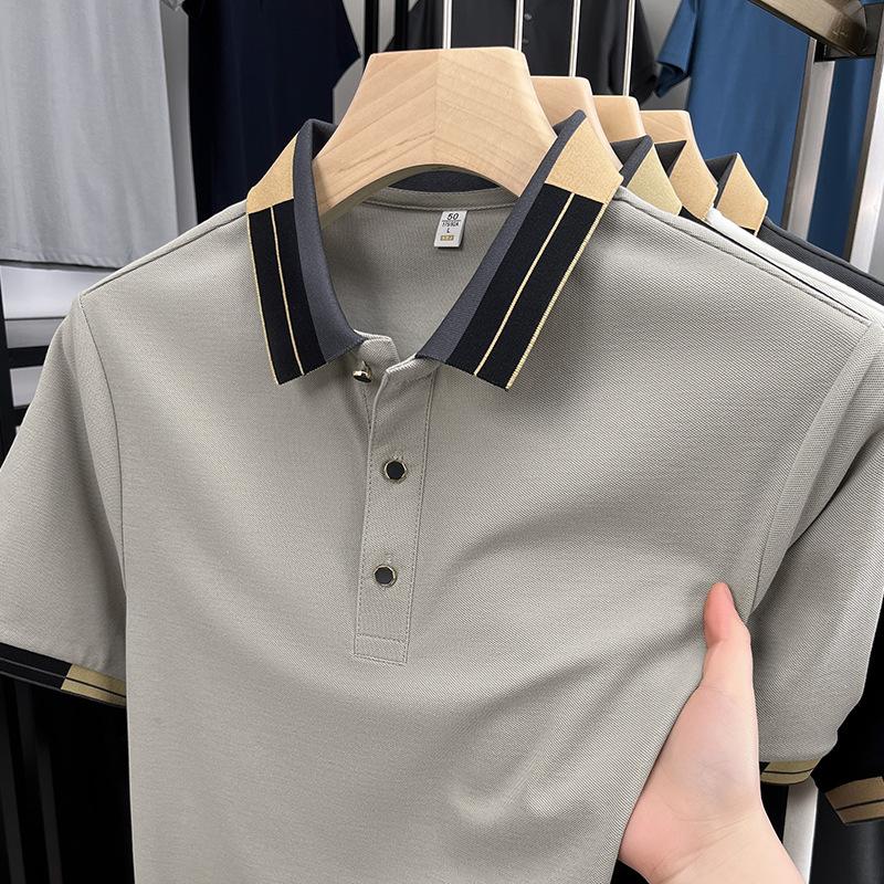 Polo cu Mânecă Scurtă pentru Bărbați, Trend Casual de Bun Gust pentru Bărbați, Tricou Subțire cu Guler Filetat în Culoare Contrastantă, cu Mânecă Scurtă
