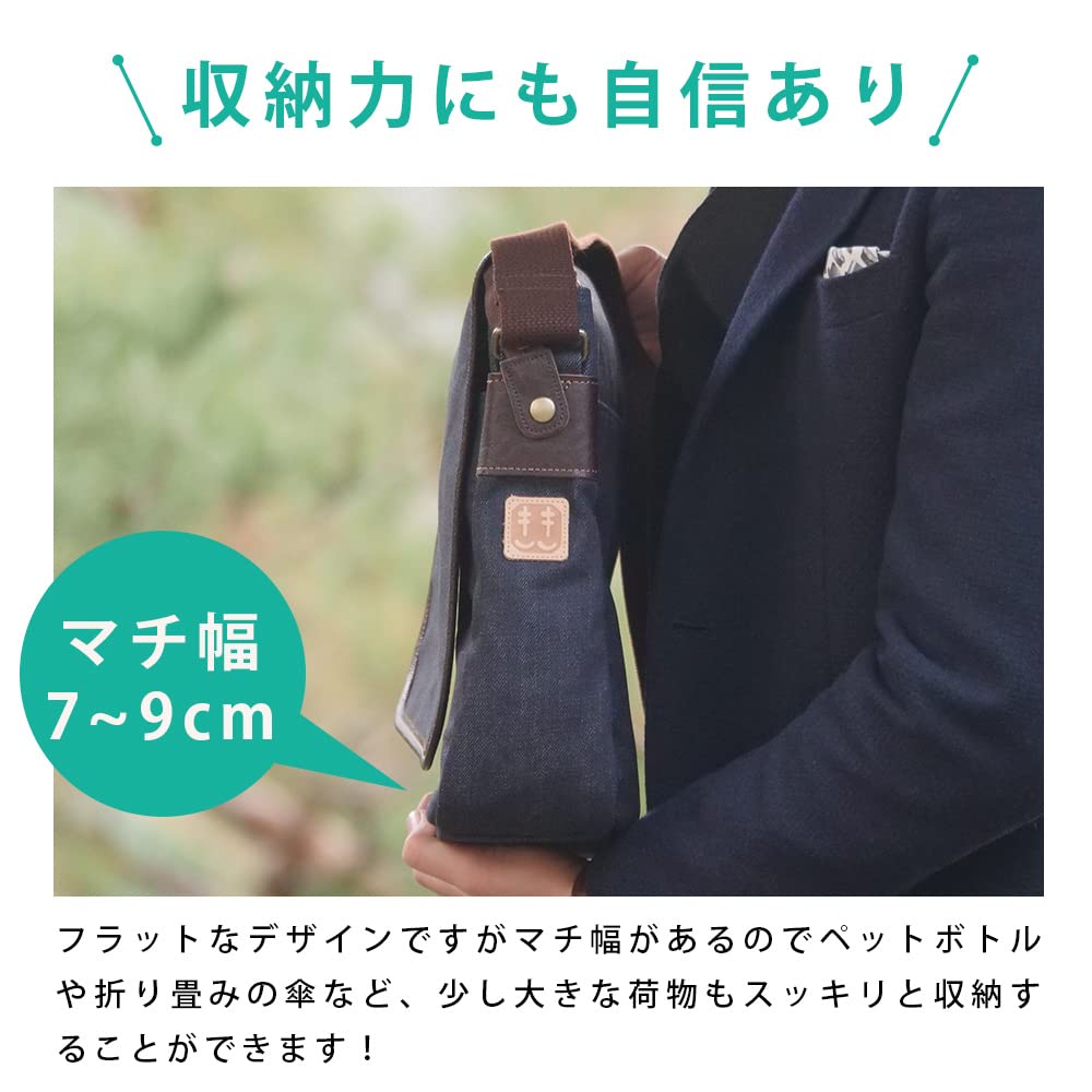 [creare Kiki] Denim Shoulder Bag, A4 Size, Made In Japan with Okayama Denim, Lightweight, Unisex, Casual Bag for Adults, Dom-002