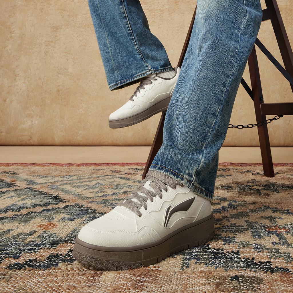 Li Ning Tianji Soft Slip Resistant Cushioning Abrasion Resistant Low Top Skateboard Shoes Men's Ecru AGCU317-1