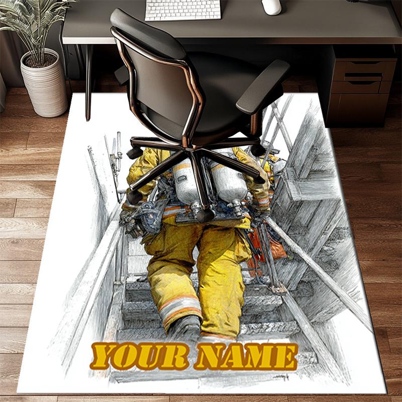 1PC Custom Name Firefighter's Courageous Climb Theme Floor Mat Ideal for Living Room, Game Rooms, Office, Bedroom Floor Mat Playful Design