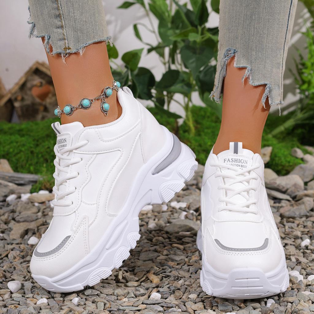 Spring And Autumn Elegant Lace Up Round Toe Sports And Leisure Shoes Fashionable And Comfortable A New Type Of Women'S Shoes